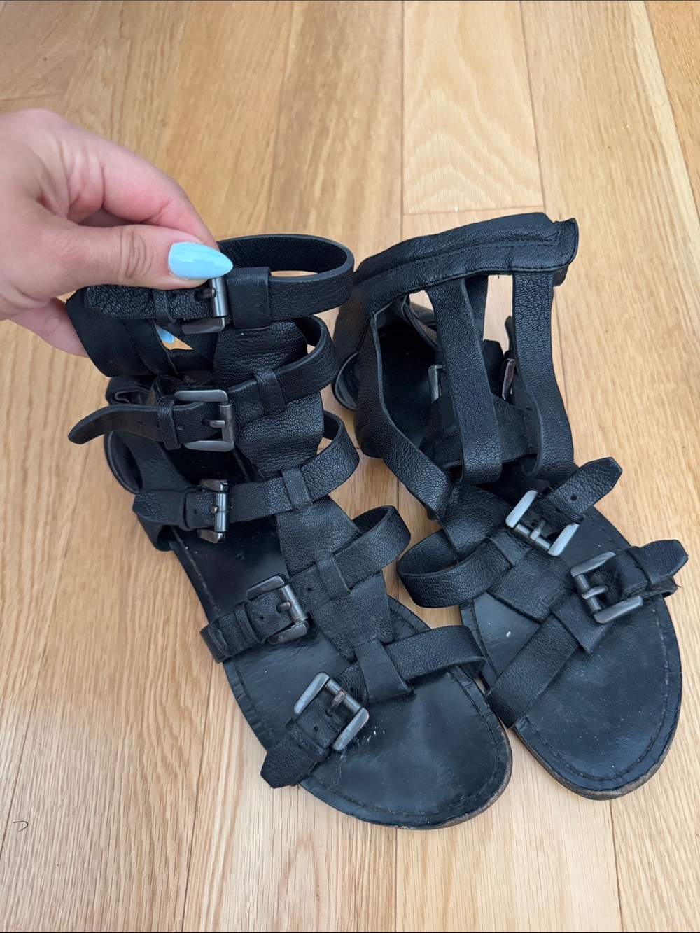 Black Strappy Buckle Gladiator Sandals - Women